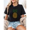 Women Casual Pineapple Print T Shirt Crew Neck Short Sleeve Lightweight Summer Top Soft Polyester
