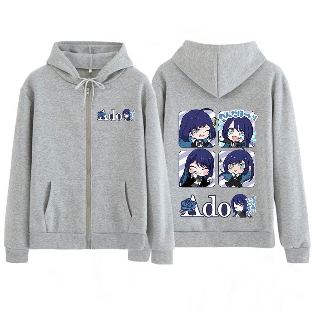 Ado Anime Double-sided Print Zipper Hoodies Women Men Autumn Winter Casual Harajuku Fashion Fleece Aesthetics Jacket Hoodies