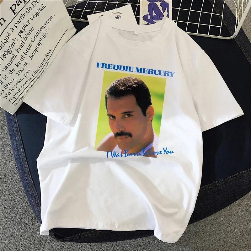 Freddie Mercury Queen Band T Shirts Women 90's Graphic Rock Top Tees Female Harajuku Vintage T-shirt Fashion Streetwear Tshirt