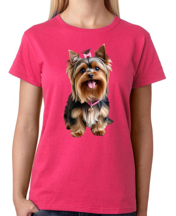 Cute Yorkshire Terrier Dog T-Shirt Ladies Fitted Tee Womens Fashion Top 2XL