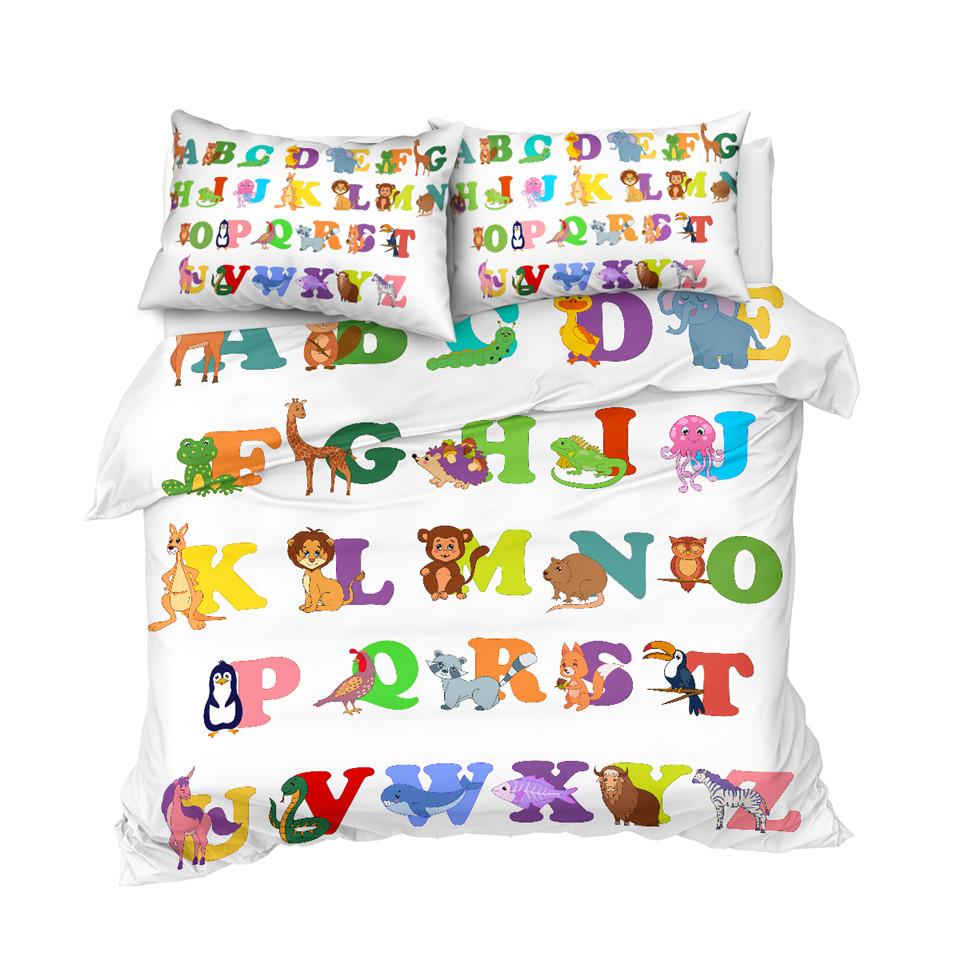 Alphabet Duvet Cover Set Letters Russian Quilt Cover for Teens Kids Bedding Cartoon Animal Planet