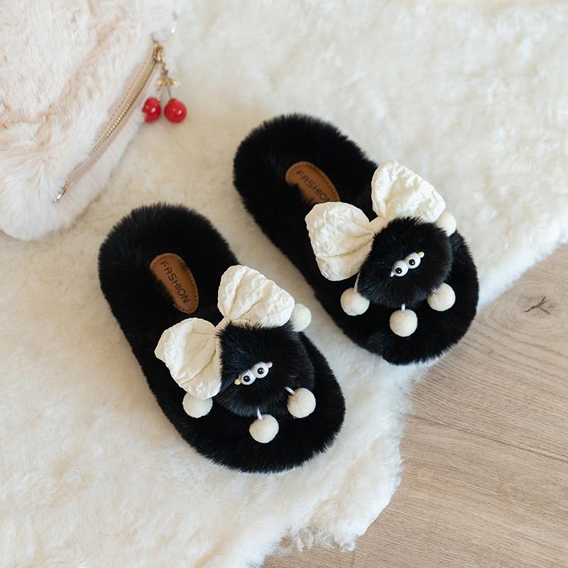 Children Furry Slippers Fashion Girls Home Cartoon Dust Bunnies Indoor Plush Slippers Kids Warm Winter Shoes Anti-Slippery
