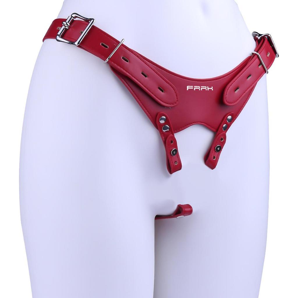 FRRK PU-10 Wearable Chastity Belt Accessories, Wine Red/Black Waistband Buckle for Leather Pants