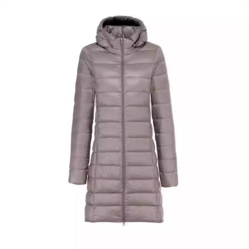 Autumn and winter new light down jacket women's medium and long light white duck down jacket removal cap