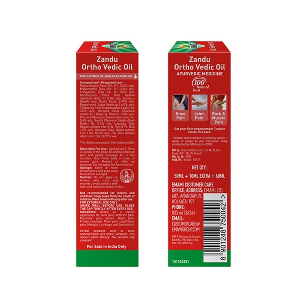 Zandu Ortho Vedic Oil 50ml Ayurvedic Pain Relief for Joints Muscles Knee Back Muscle Mobility