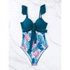 New Printed Fashionable and Sexy One-piece Bikini Set Ruffle Edge Lace Up Backless Swimming Suit Women
