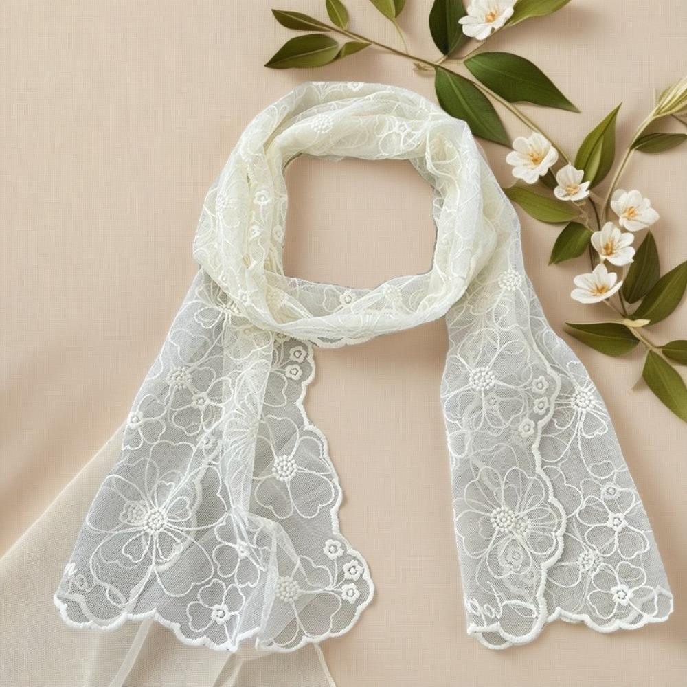Literary Retro Women's Lace Scarf Long Embroidered Flower Female Headscarf Korean Version Summer Sunscreen Shawl
