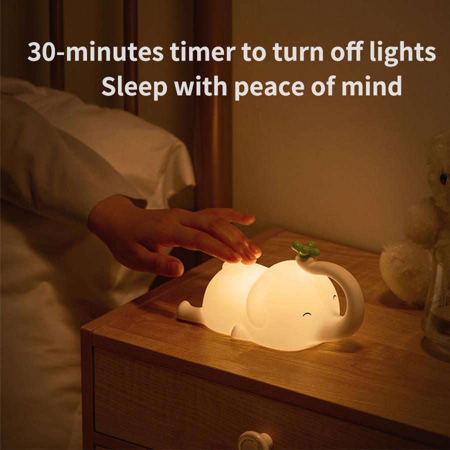 Night LED Light Cute Elephant Animal Silicone Lamp USB Rechargeable Timed Night Lamp Dimming Bedside Decor Nightlight Room Decor