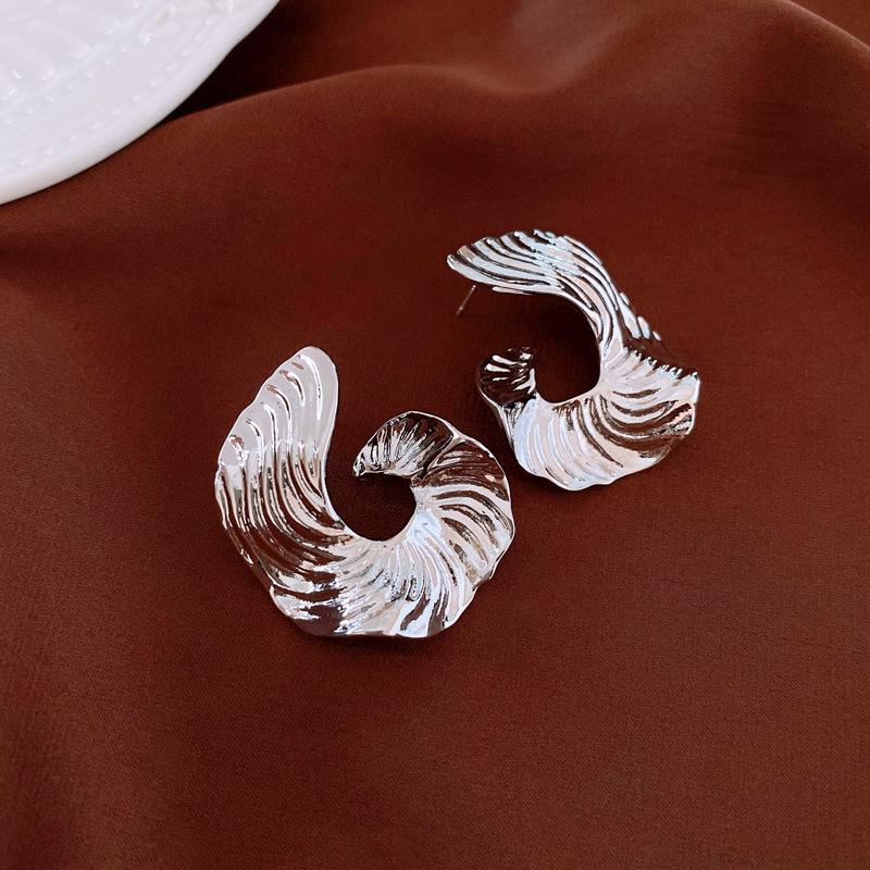 Metal Stripe Geometric Silver Needle Earrings Fashion Personality Irregular Temperament Earrings