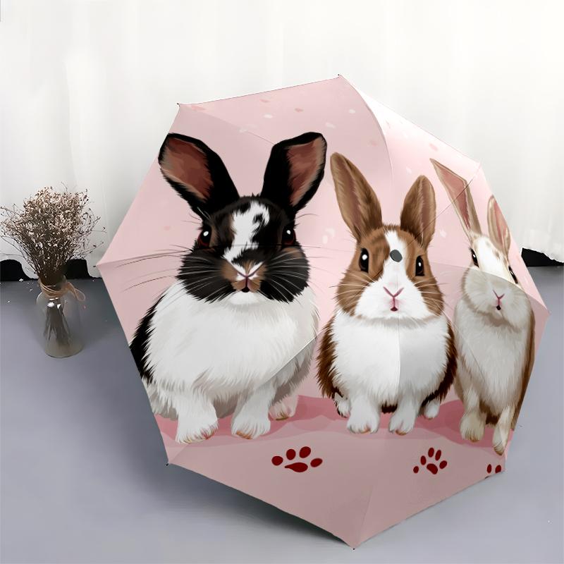 Cartoon Rabbit pattern, automatic folding umbrella, portable and foldable design, 8 ribs, a Christmas or birthday gift.