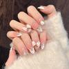 10pcs Handmade Press on Nails French Cat Eye Pink Bow Decor Korean False Nails Wearable Full Cover Ins Almond False Nail Tips