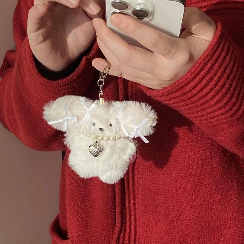 Cute Heart Plush Rabbit Keychain Pendant Lovely Plush Hanging Decorations Keyring Charm for Purse Bag Backpack Handbag