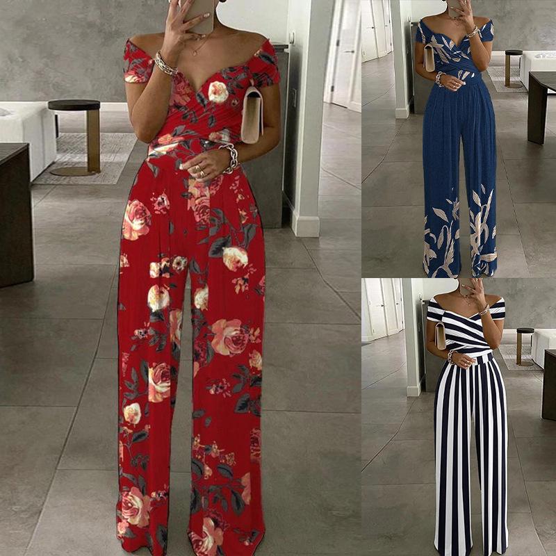 Chic One-Shoulder Printed High-Waisted Women's Jumpsuit