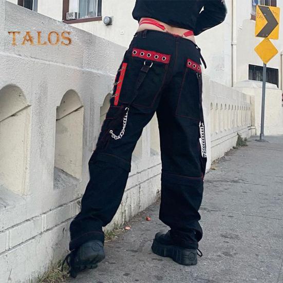 Women Pants High Waist Color Block Wide Leg Casual Trousers Loose Fit Retro Cool Long Pants Streetwear