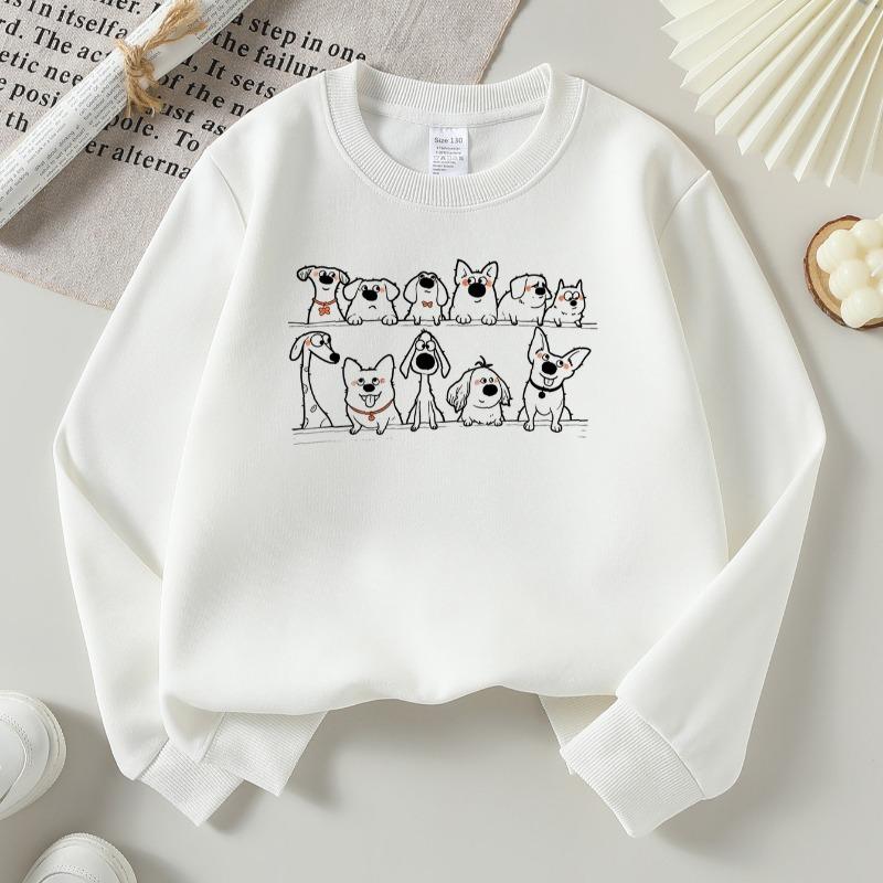 Kids Crewneck Sweatshirt, Cute Dogs Cartoon Creative Print, Soft Casual Pullover for Fall Winter