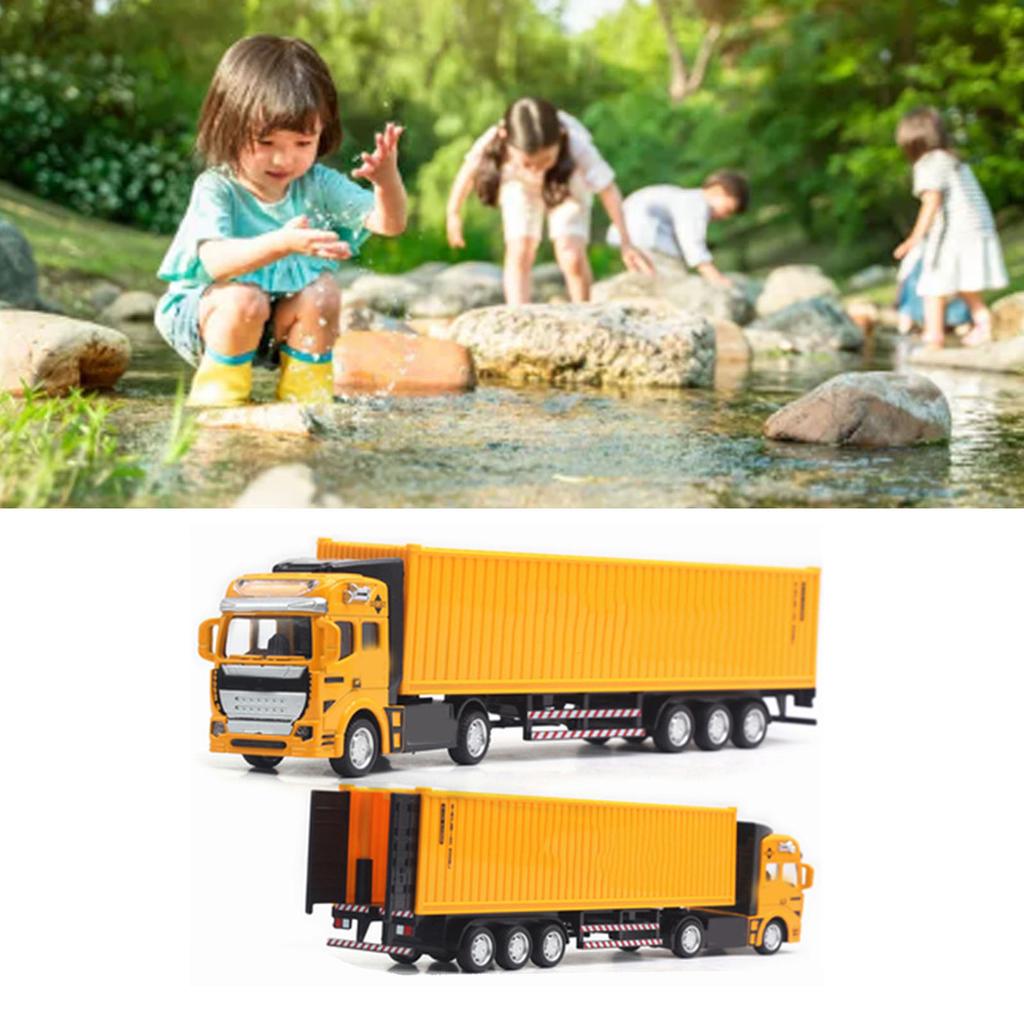 Pull Back Container Truck Toy High Simulation Plastic Alloy Container Truck Model for Boys Girls Children Gift