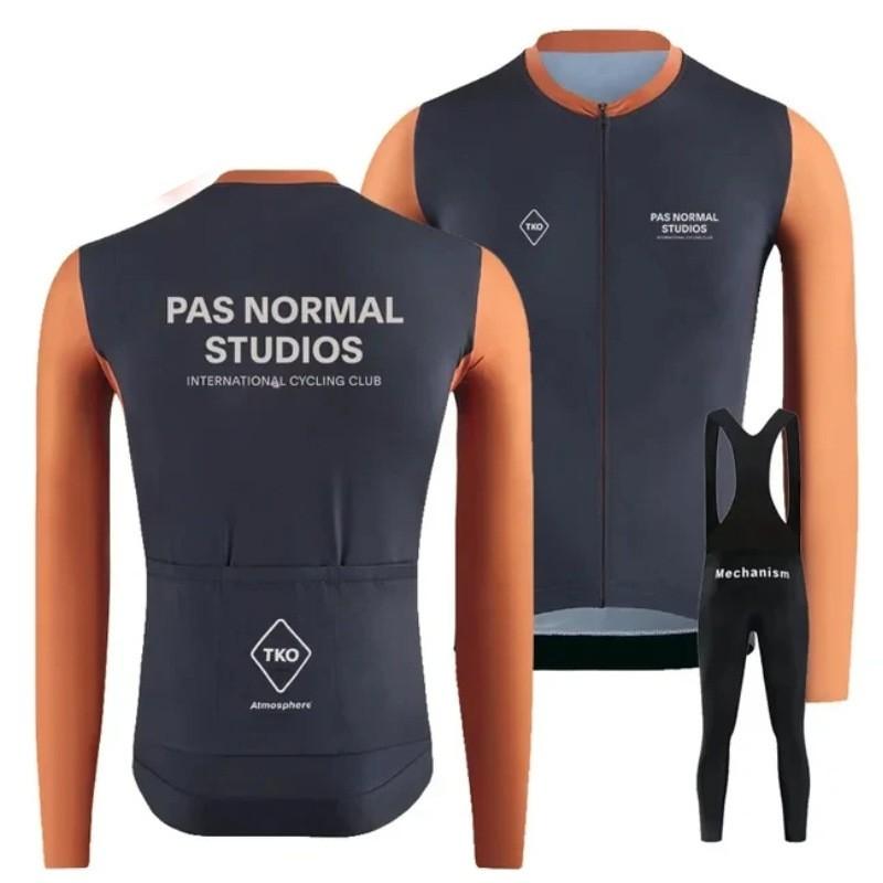 Winter Thermal Cycling Bib Tights With Fleece Lining Long Sleeve Jersey Set Road Bike Riding
