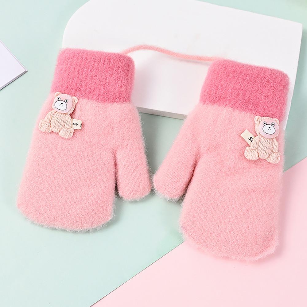 Cute Bear Kids Winter Gloves Knitted Wool Glove Bracers Hand Warmer For Children Toddler Kids