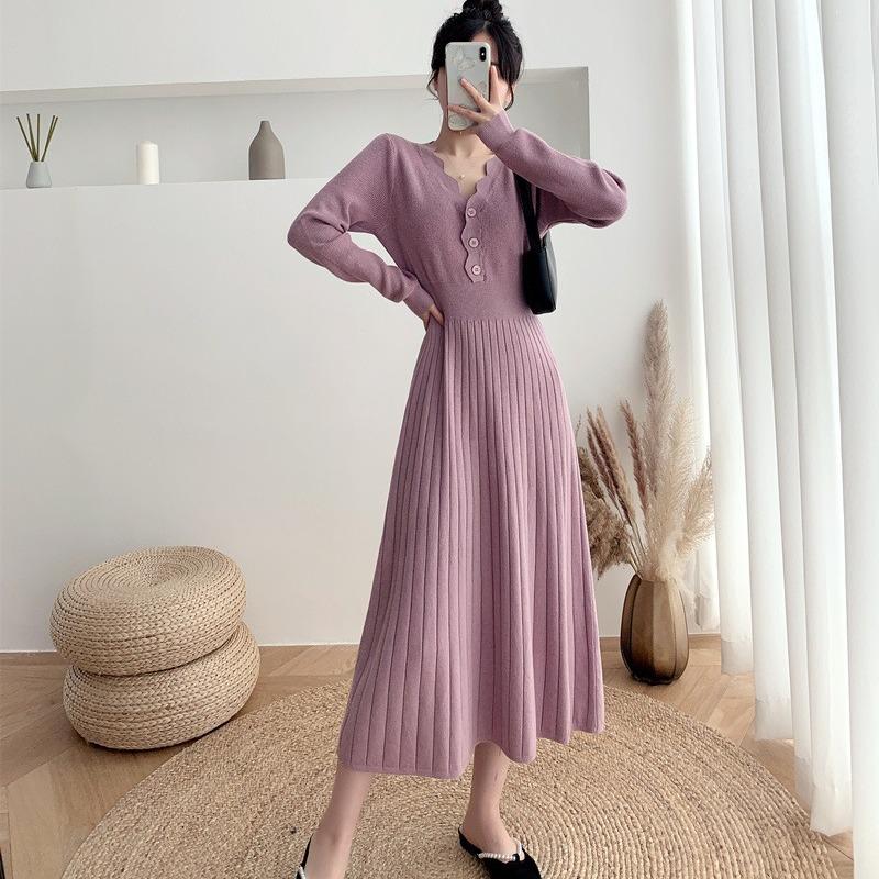 Spring & Autumn 2024 Slim Fit Knitted Midi Sweater Dress
