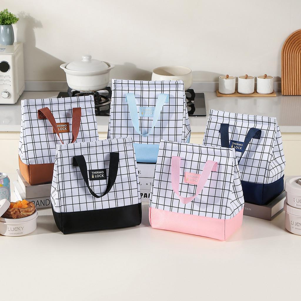 Grid Minimalist Oxford Lunch Bag Tote With Insulated Storage Commuters For
