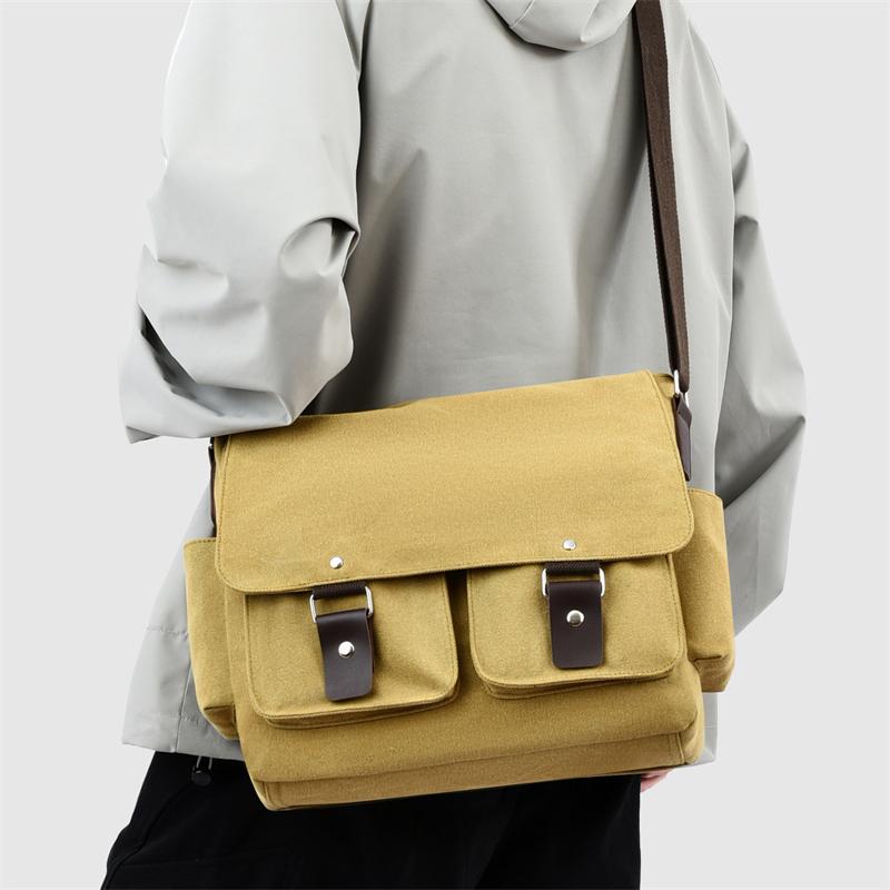 Men's Retro Canvas Messenger Bag – Casual Crossbody Sling with Adjustable Strap for Outdoor & Travel Use