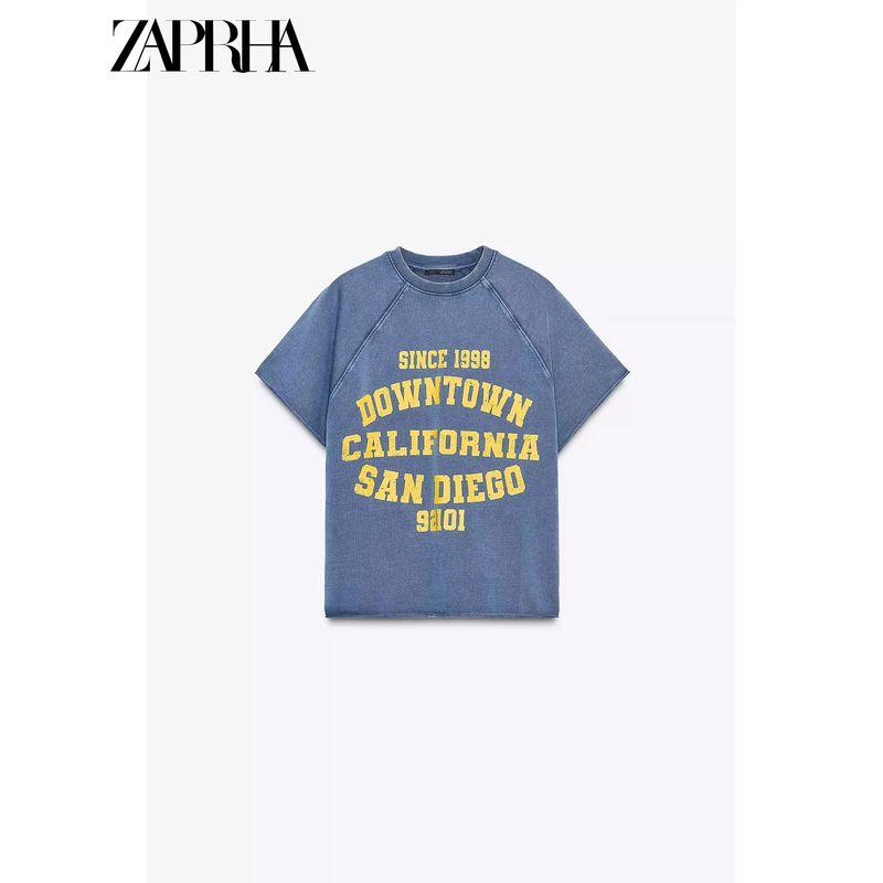 Zaprha 2025 New Arrival American Style Loose Printing Washing Effect Flannel Short Sleeve Hoodie Female Slim Looking 3253368