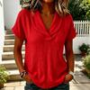 Women V-Neck T-Shirt Short Sleeve Solid Color Summer Blouse Loose Fit Fashionable Collared Casual