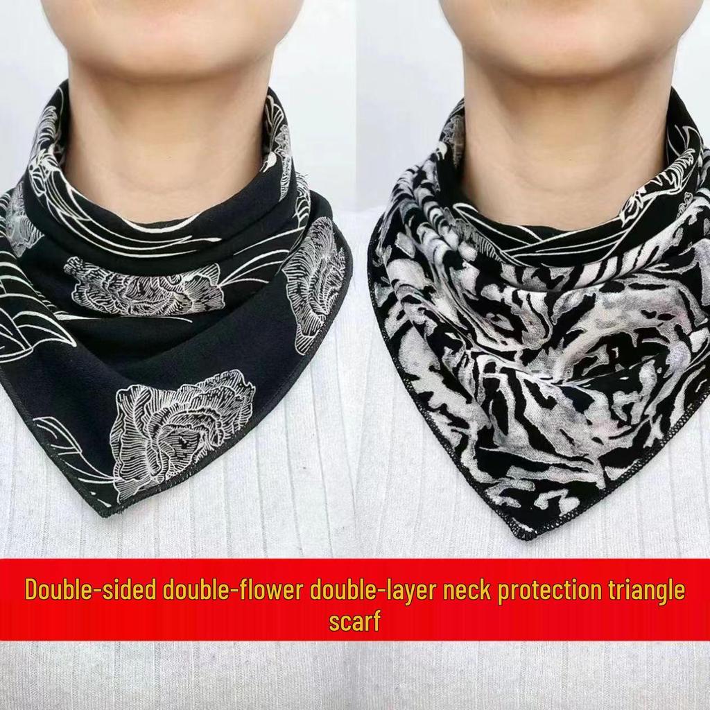 Double-Sided Triangle Scarf: Australian Wool, Cotton, Silk - Warm Neck Warmer for Spring, Autumn, Winter