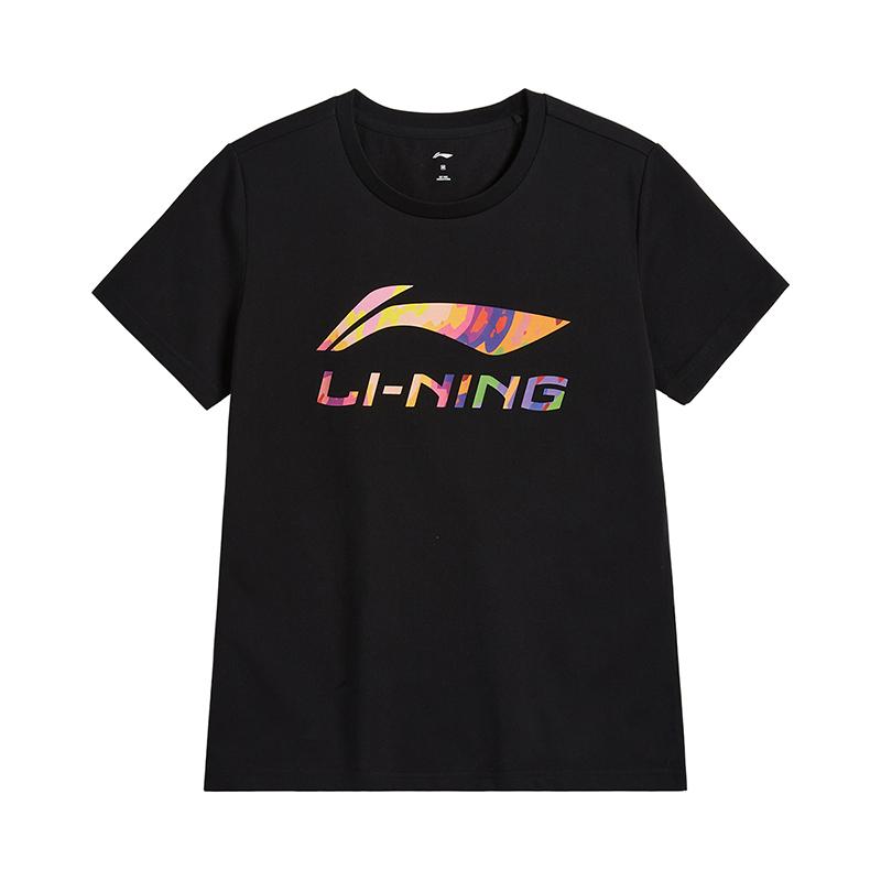 Li Ning Mother Logo Printed Round Neck Loose Comfortable Casual Short Sleeve T-Shirt Women T-Shirts Black AHSVA76-1