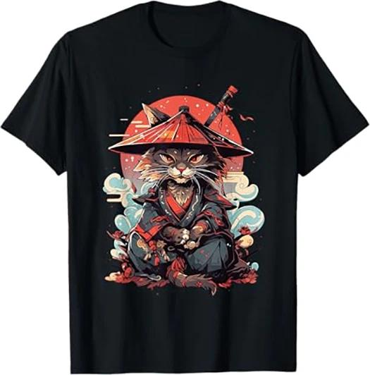 Samurai Katze T-Shirt Katze in Rüstung Tee