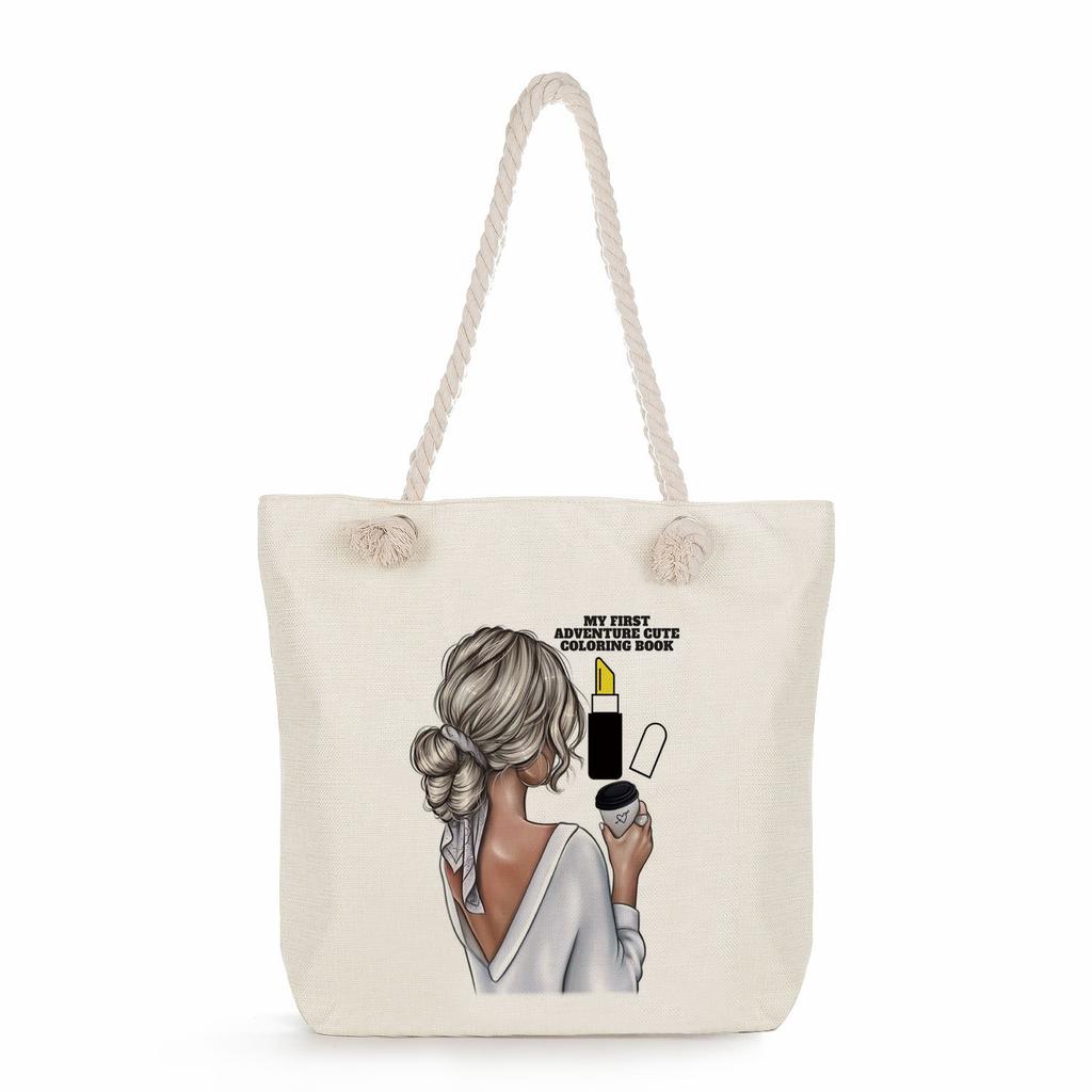 Sisters Print Thick Rope Single-shoulder Beach Bag 7275 CLE