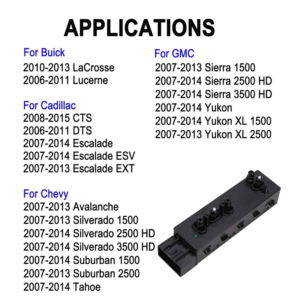 Power Seat Switch, 8 Way Front Right Passenger Side Control Switch Compatible With 2007-2013 Buick Cadillac Chevy GMC - CTS, DTS, Escalade,