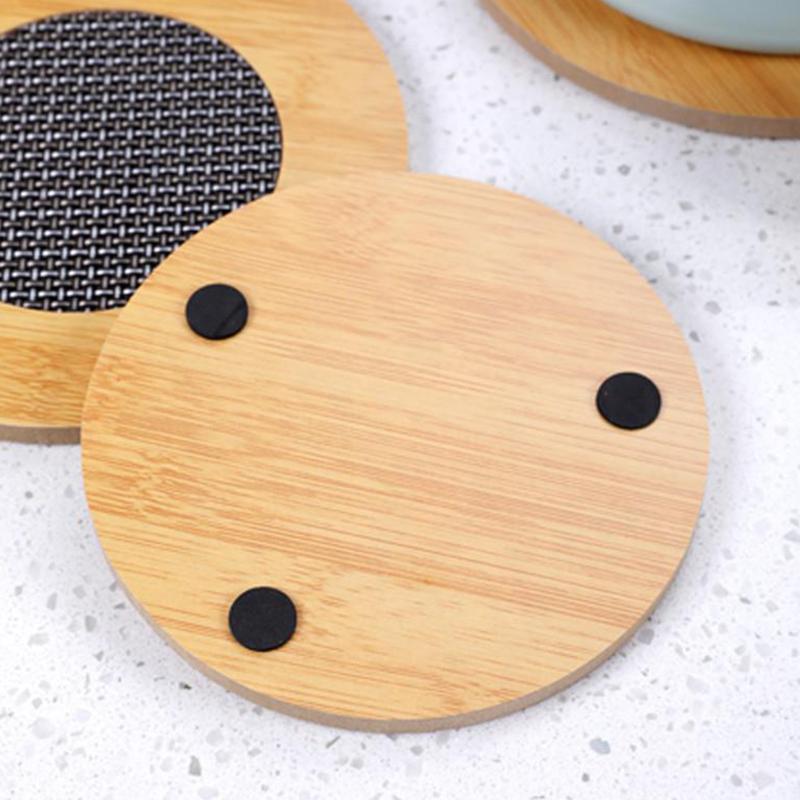 Fine Workmanship Wooden Heat Pad With Anti-Slip Mat Round Square Coasters Waterproof Anti-Slip Pot Holder Kitchen Kitchenware
