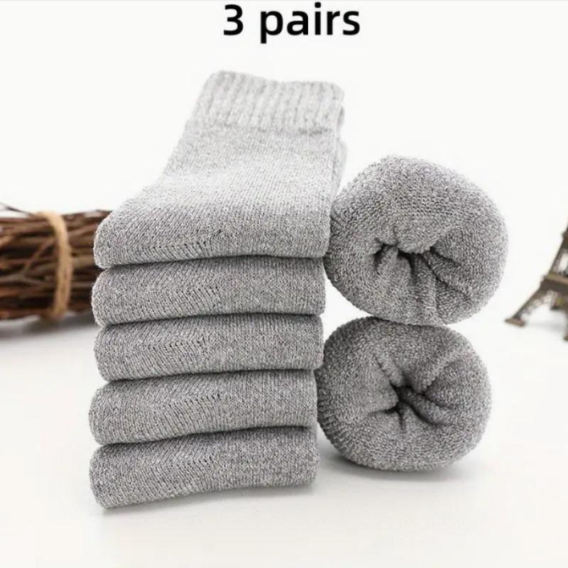 Men's Thick Warm Towel Socks 3 Pairs of Casual Solid Color Mid-calf Socks Winter Men's Socks