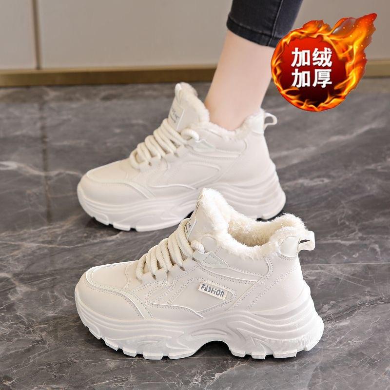 High-top Velvet Dad Shoes 22 Winter New Thickened Warm Cotton Shoes Thick-soled Heightening Sports Shoes Casual Shoes