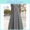Casual Fall Solid Color V Neck Short Sleeve Dress With Pockets For Women