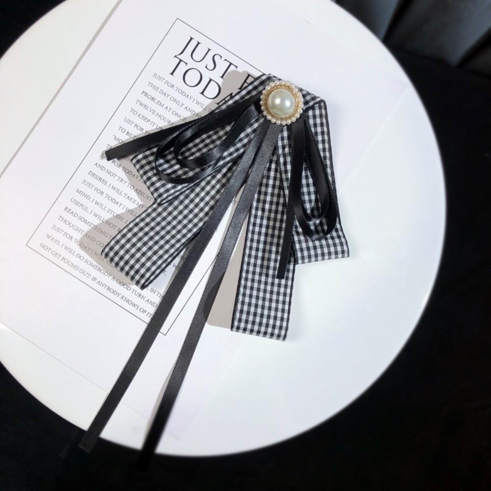Tie Shirt Black Ribbon Pin Pearl Lace Ribbon Badge Brooch Simple Black Bow Brooch Pin  Funeral