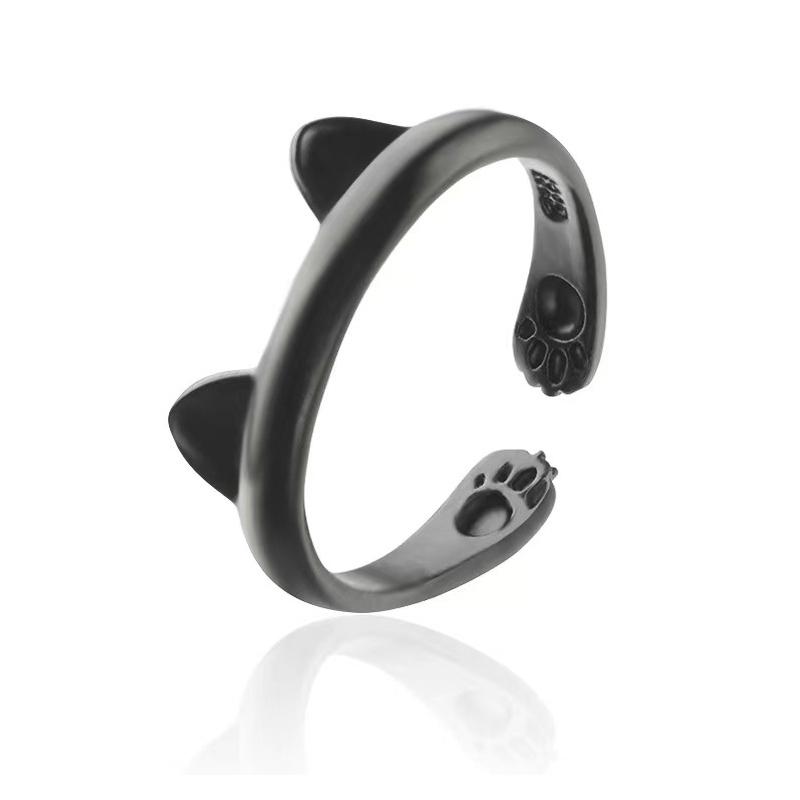 Cute Cat and Mouse Shape Open Ring for Women Antique Silver Color Modern Fashion Girls Finger Accessories Hip Hop Party Jewelry