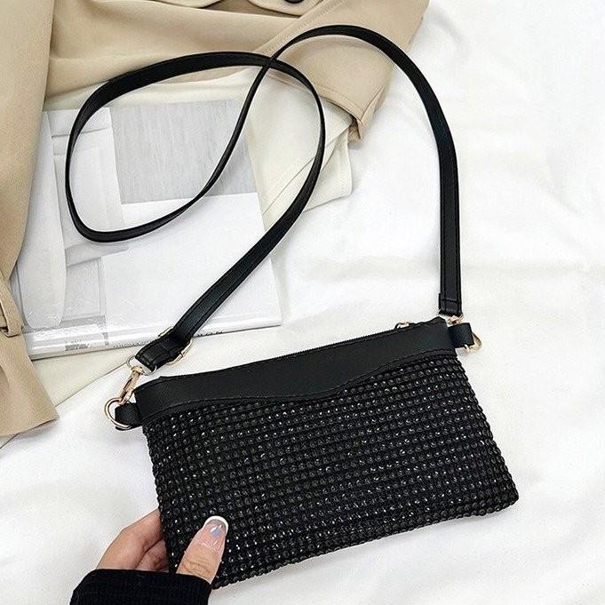 Fashionable Pu Small Square Handbag With Dazzling Rhinestones For Any Event