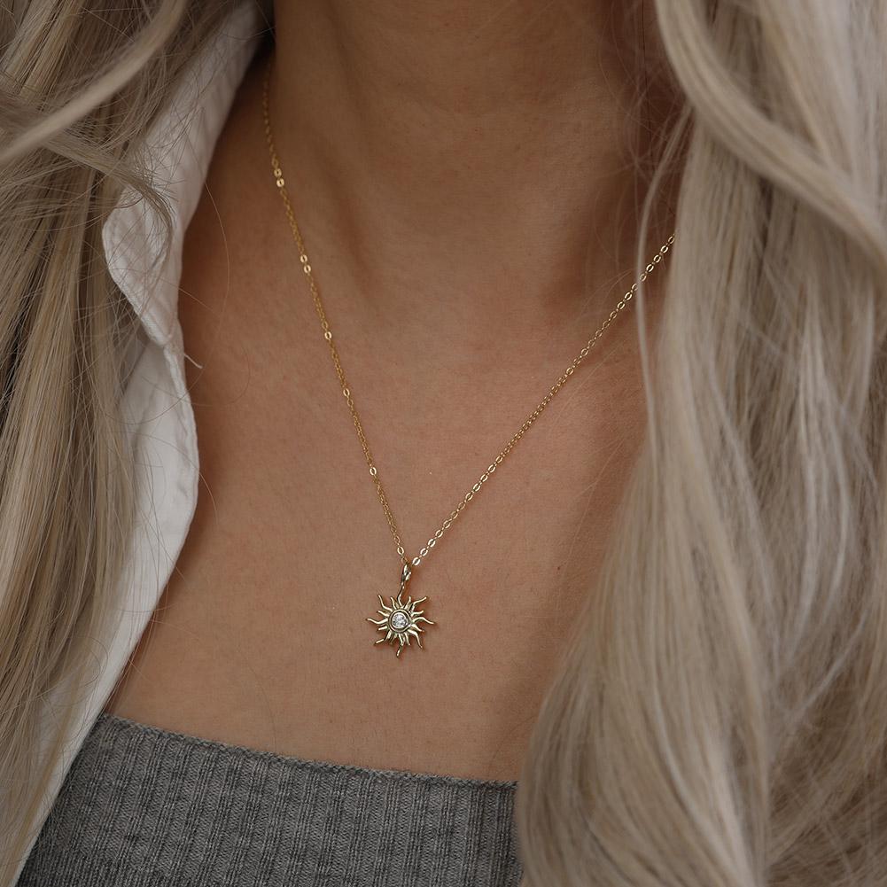 Sterling Silver 5A Zircon Sun Shaped Necklaces Pendant Necklace Aesthetic Wedding Jewelry Wedding Gift