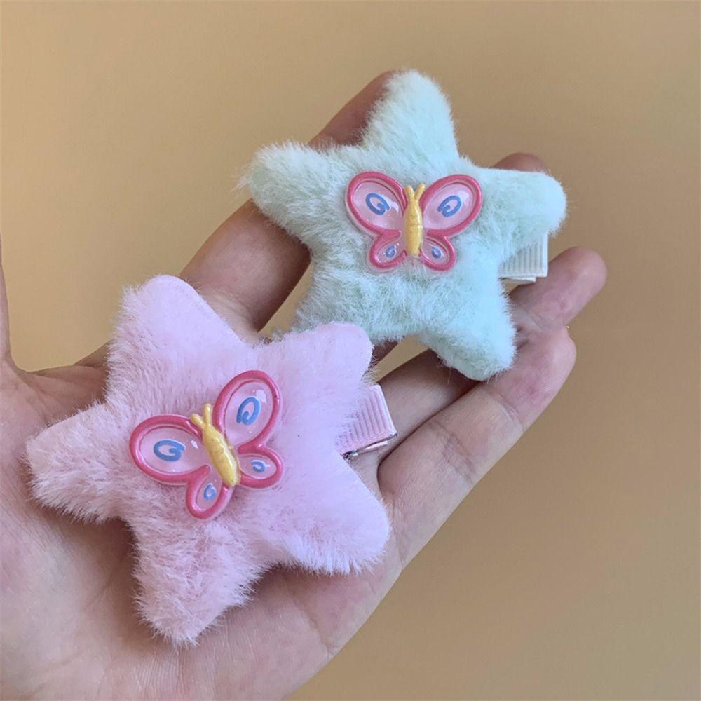 

Y2k Стиль Плюшевая Звезда Заколка Для Волос Пушистая Бабочка Dcuckbill Clip Sweet Y2k Шпилька Женский/Детский