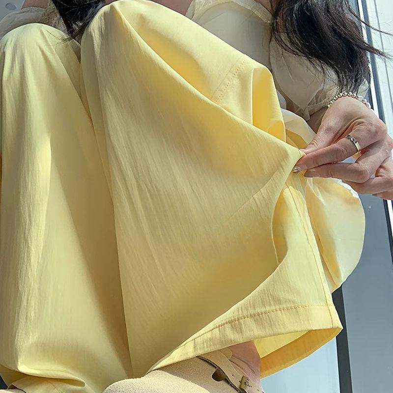 Ice Silk Summer Thin Cool Wide-Leg Pants for Women - Loose Casual Straight-Leg High-Waisted Slimming Sun Protection Trousers