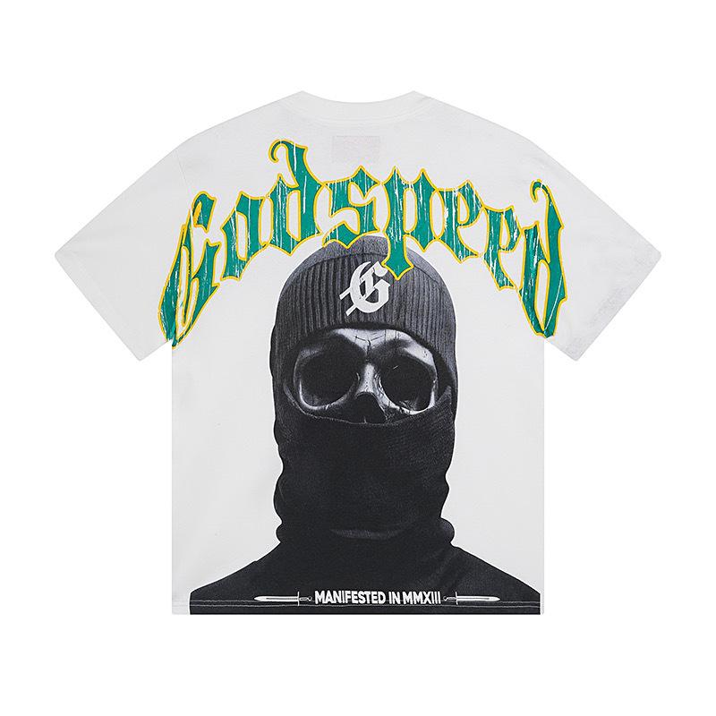 25SS Grensoverschrijdend Meichao Godspeed Schedel Rockband Basketbal Retro Korte Mouw T-shirt Koppels Dezelfde Stijl