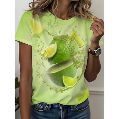 Damen lockeres 3D-Fruchtdruck Kurzarm-T-Shirt Top, täglich Freizeit, weich, bequem und atmungsaktiv, Outdoor-Sport