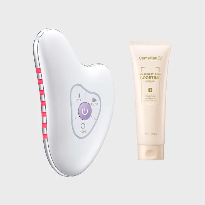 Madeca Prime Ritual White Pearl High-Frequency Galvanic Gua Sha Massager + Relaxing Up Body Boosting Cream 250ml
