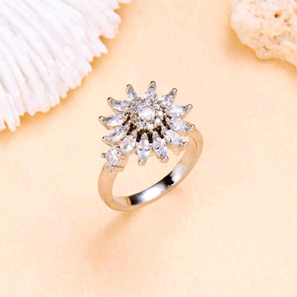 Fidget Anti Stress Anxiety Rotatable Rings For Women Fashion Shiny Zircon Flower Snowflake Spinner Finger Ring Aesthetic Jewelry