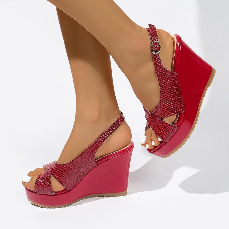 Fashion Fashion 2025 Peep Toe Women's Sandals New Buckle Strap Summer Plus Size Elegant Casual Comfortable Super High Wedge Sandals