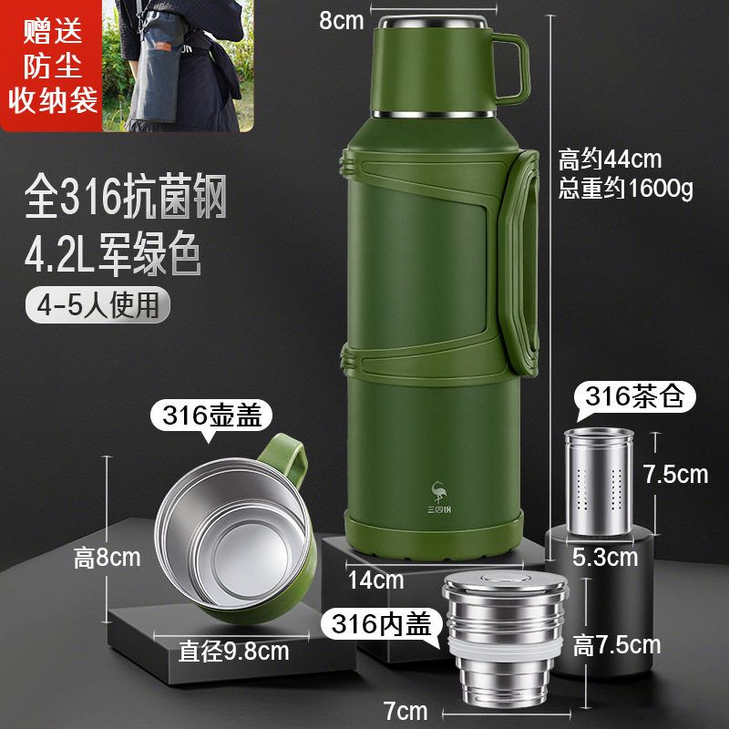 Large Capacity 316 Stainless Steel Thermos Flask for Outdoor Travel and Car Use, Super Large Capacity Thermal Mug