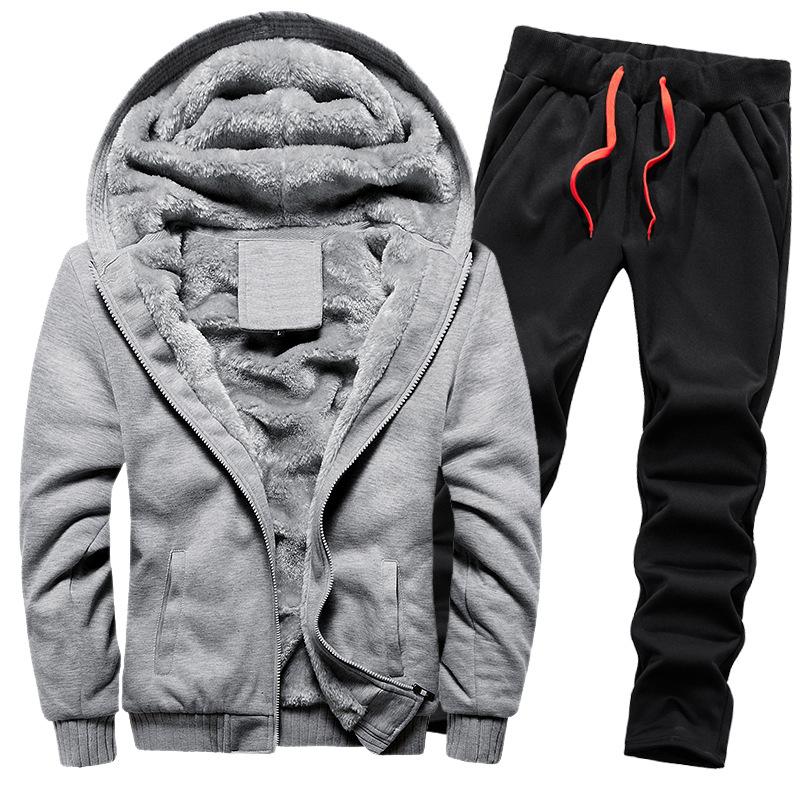 Velvet Sweater Suit Men's Thickened Warm Cardigan Autumn Winter Sports Hooded Men