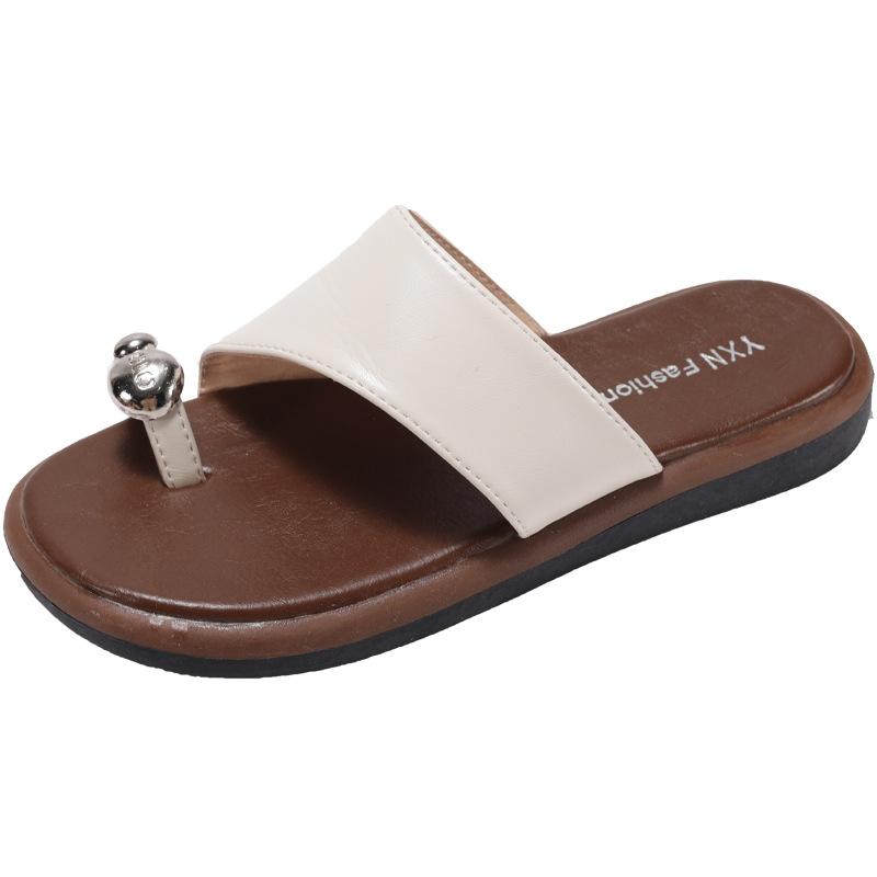 

Niche metal toe slippers women s summer wear 2025 new French flat sandals beach sandals women 40 білий